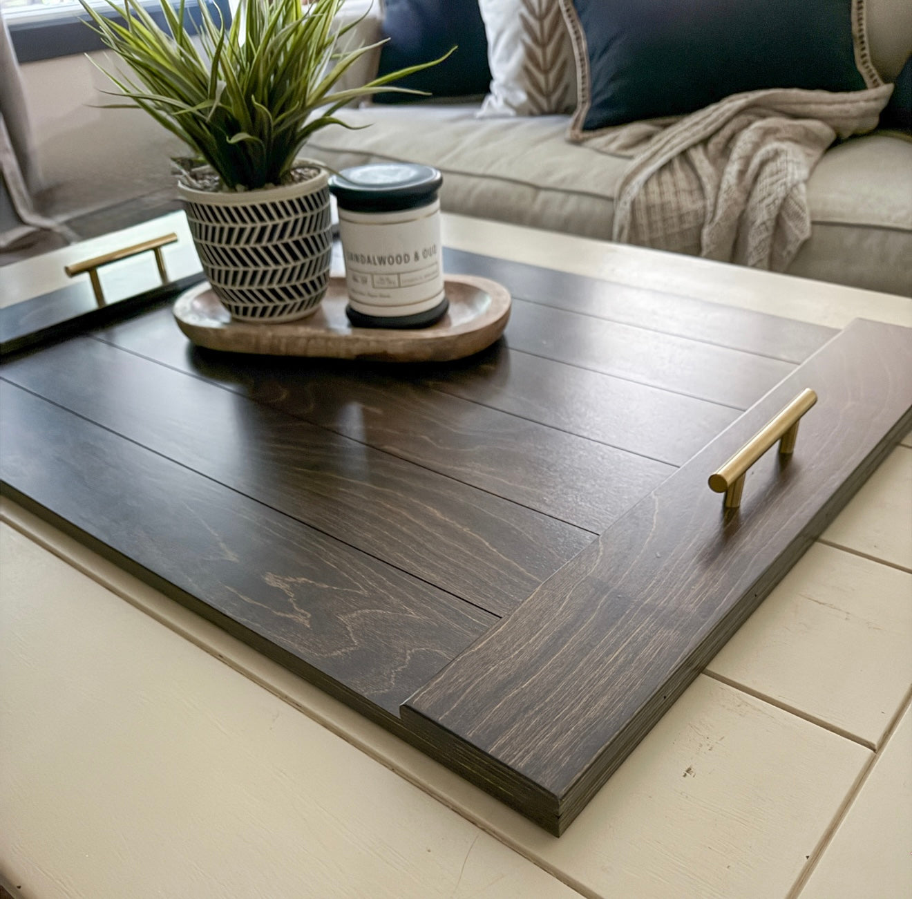 Slatted Ottoman Tray, Dark Brown