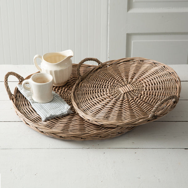 Wicker tray set of two