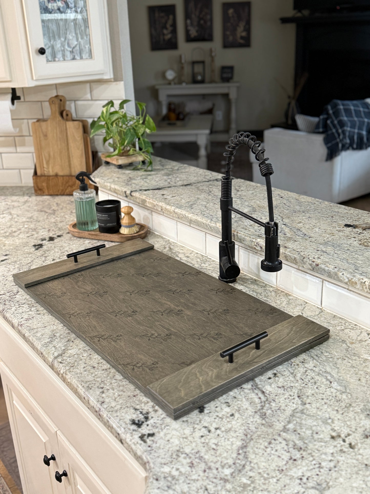 Decorative sink cover in our all over floral design -aged barrel