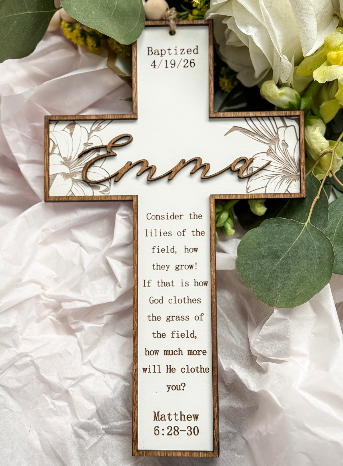 Personalized cross baptism gift, christening gift, child dedications, first communion. "The Emma"