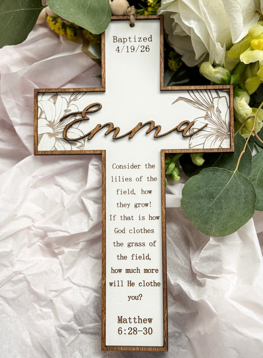 Personalized cross baptism gift, christening gift, child dedications, first communion. "The Emma"