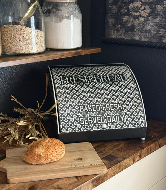 Bread Box - black and white metal