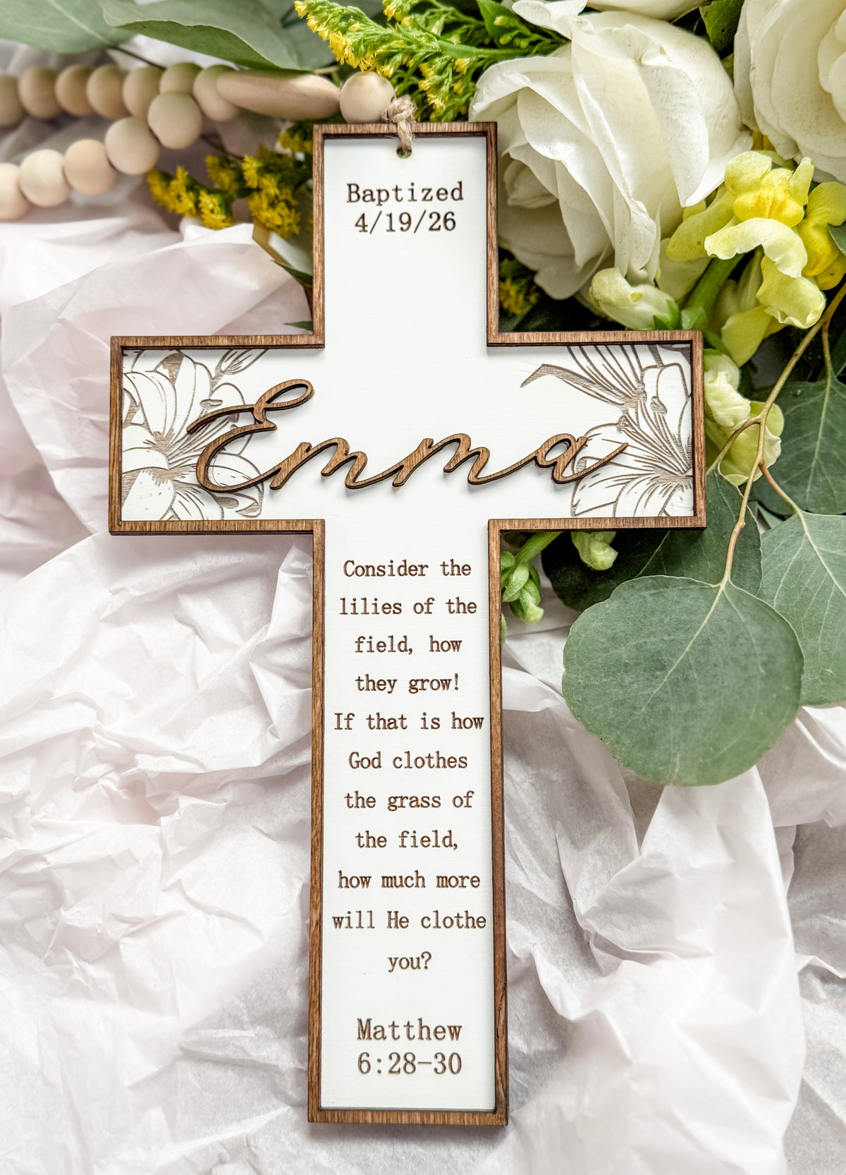 Personalized cross baptism gift, christening gift, child dedications, first communion. "The Emma"