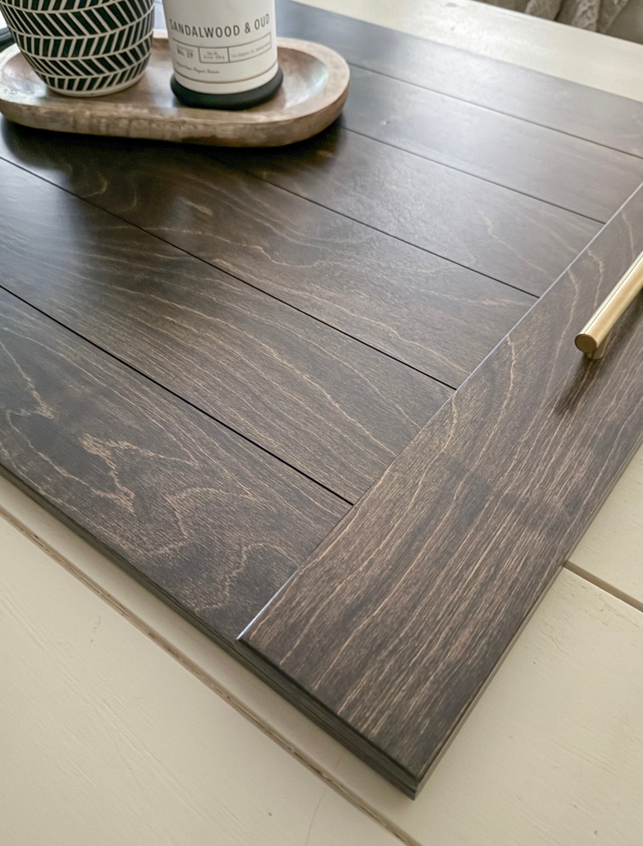 Slatted Ottoman Tray, Dark Brown