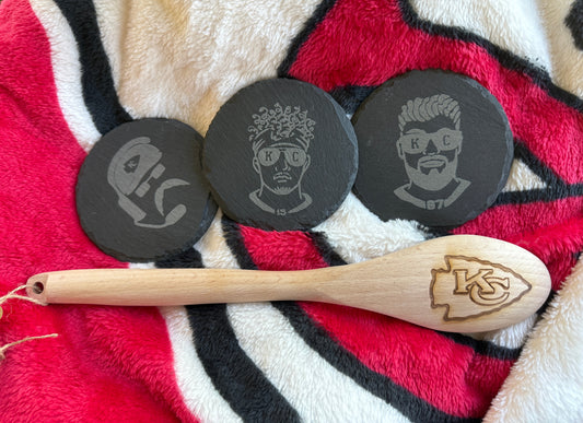 Kansas City football engraved Spoon + Coaster Gift-