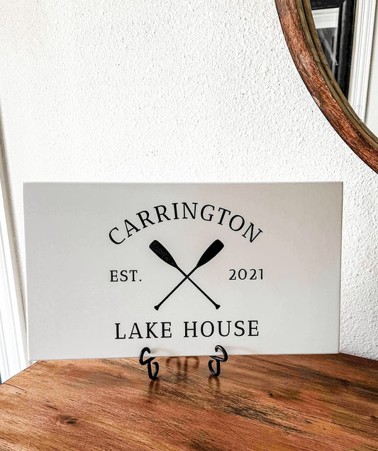 Personalized Lake House Serving Tray, White + Navy Script