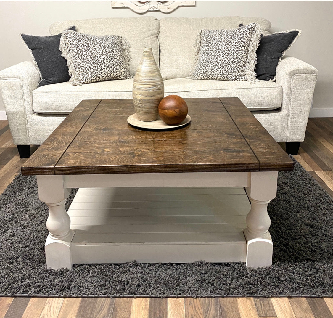 Baluster Modern Farmhouse Style Table Dark Brown Stained Top