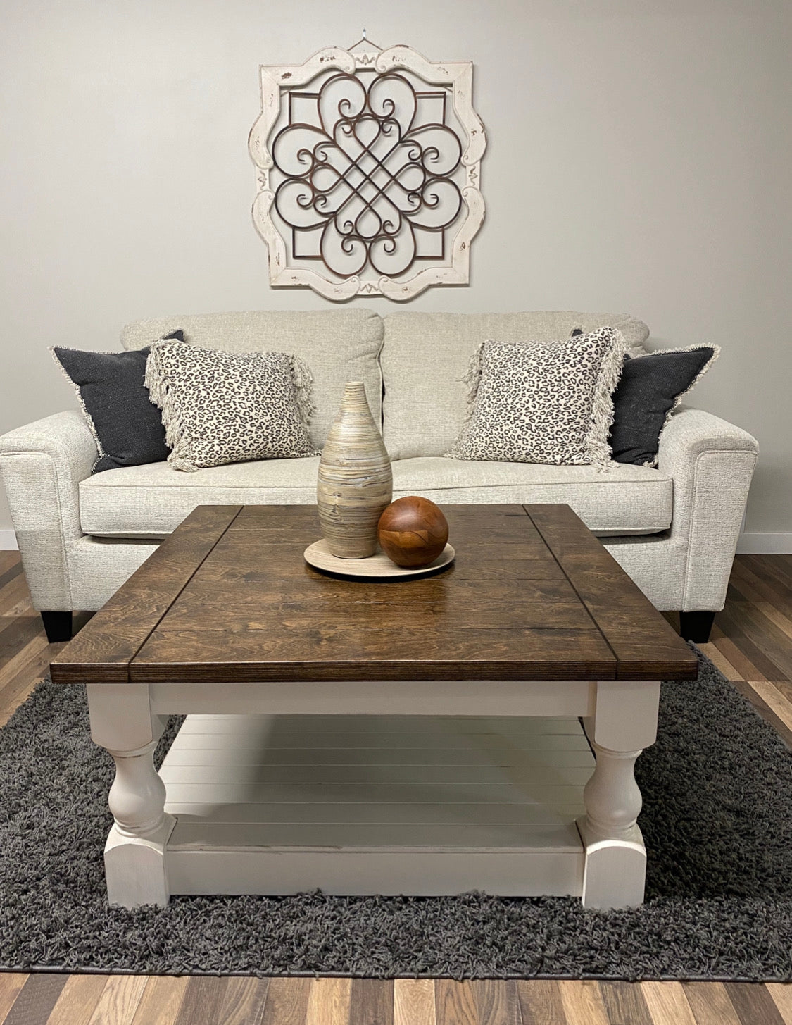 Baluster Modern Farmhouse Style Table Dark Brown Stained Top