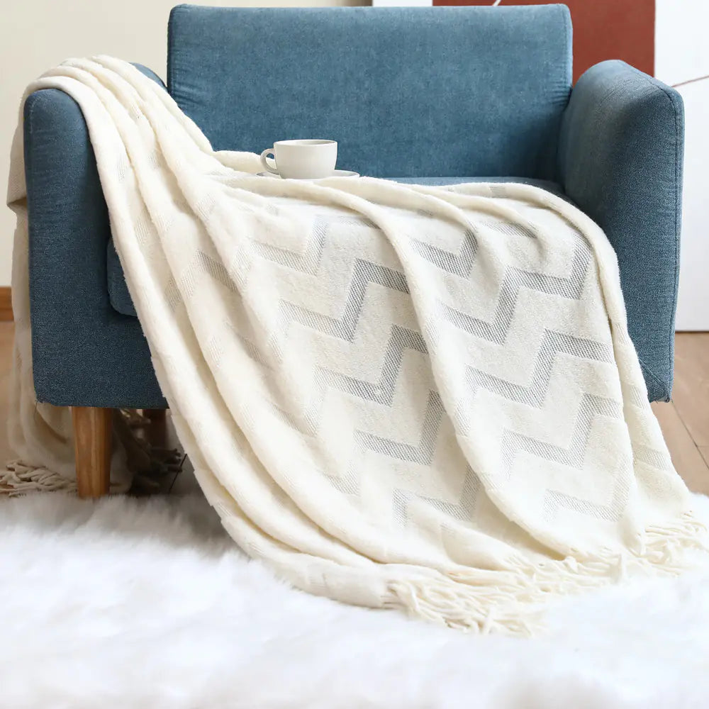 Geometric Knit Throw Blanket for Office and Naps