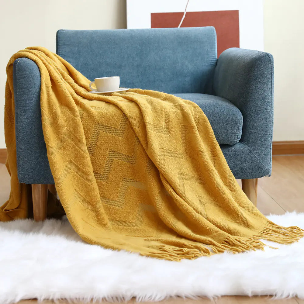 Geometric Knit Throw Blanket for Office and Naps