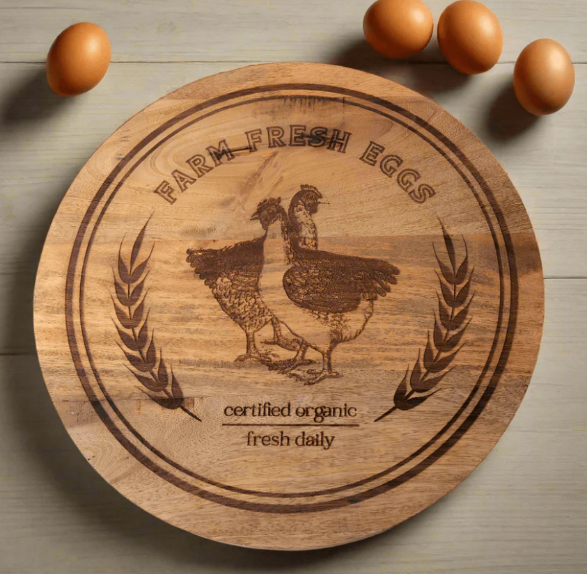 Rustic Wood Lazy Susan Farm Fresh Eggs