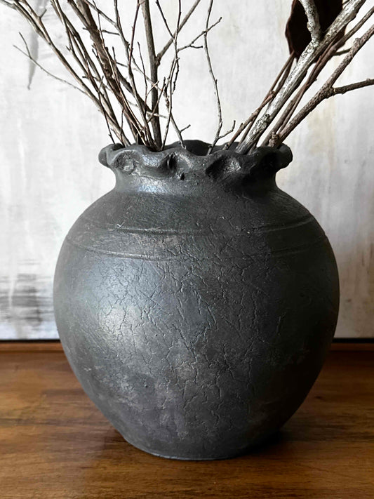 Distressed Black Vase