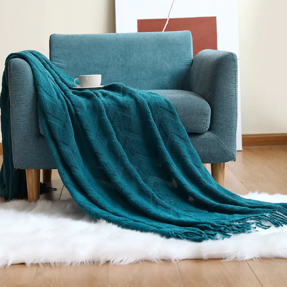 Geometric Knit Throw Blanket for Office and Naps