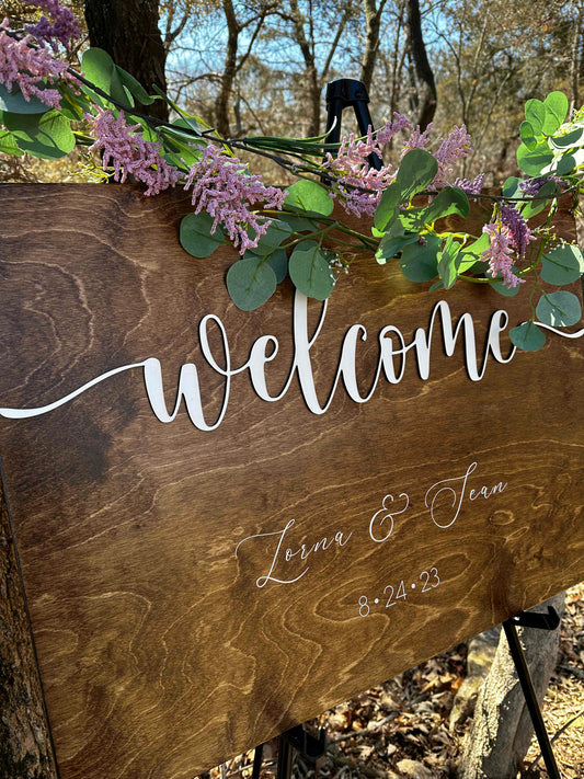 Engraved Wedding Welcome Sign, "Lorna"