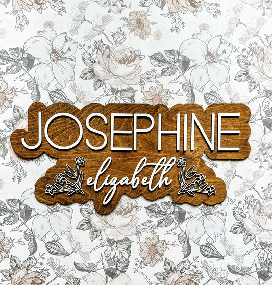 Engraved Floral Baby Name Sign, "Josephine"