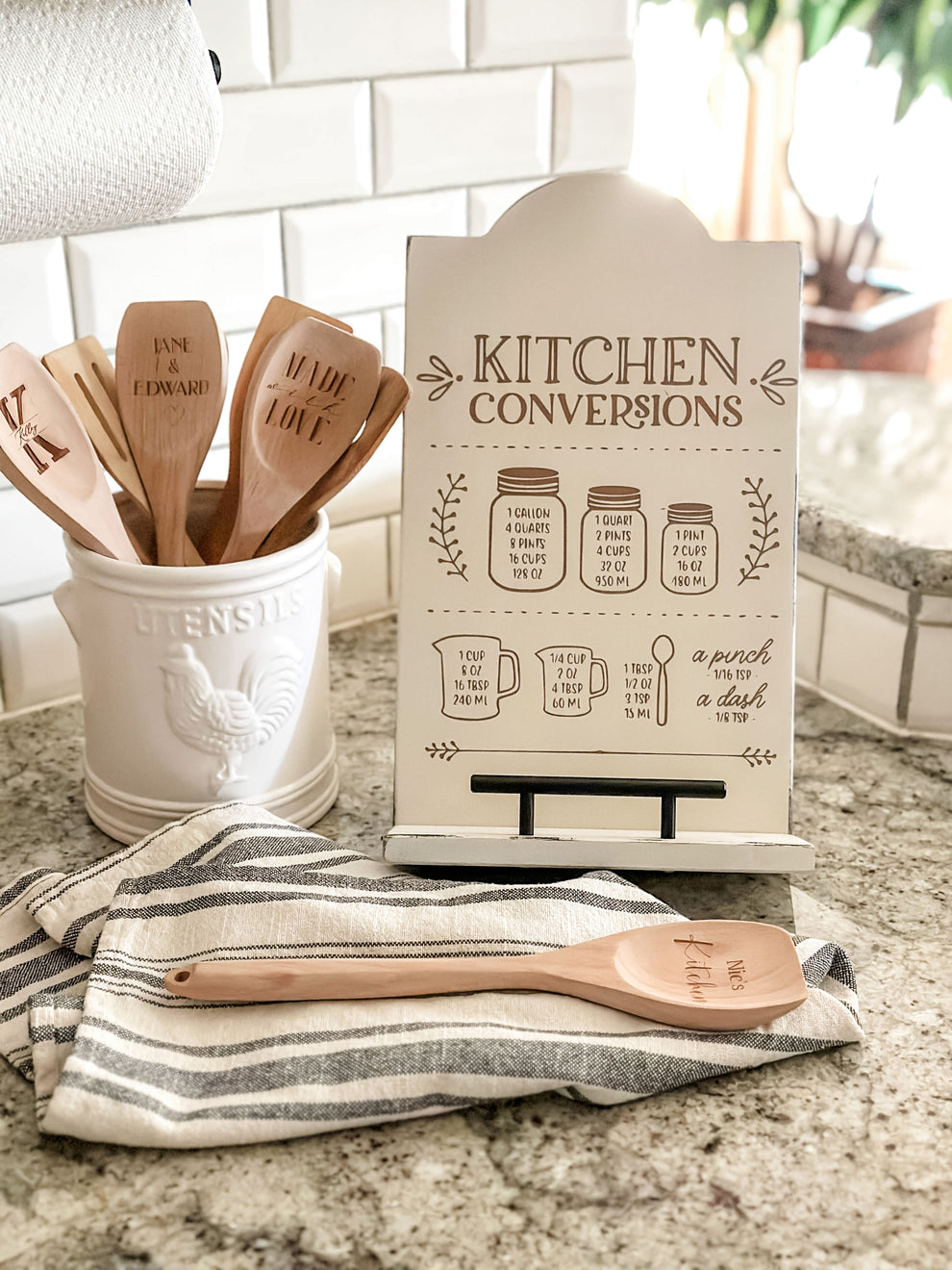 Engraved Kitchen Conversions Cookbook Stand, Ivory Distressed ...