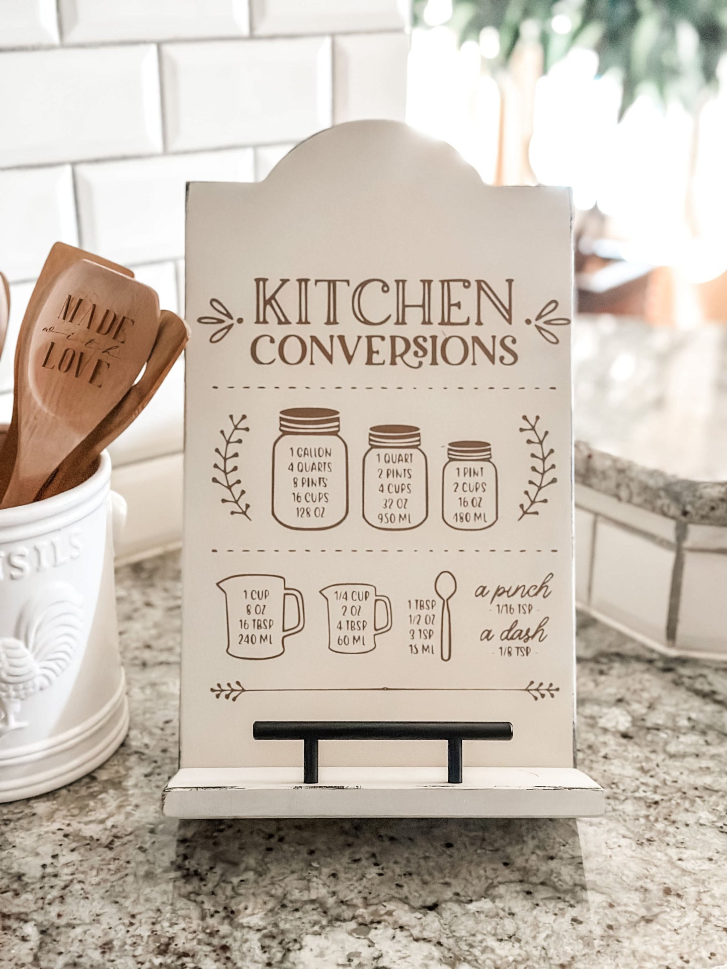 Engraved Kitchen Conversions Cookbook Stand, Ivory Distressed