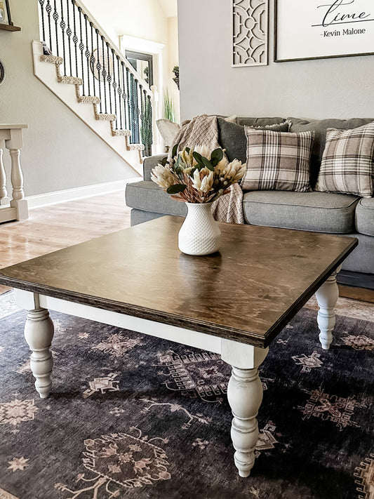 Airy Farmhouse Style Coffee Table, Square