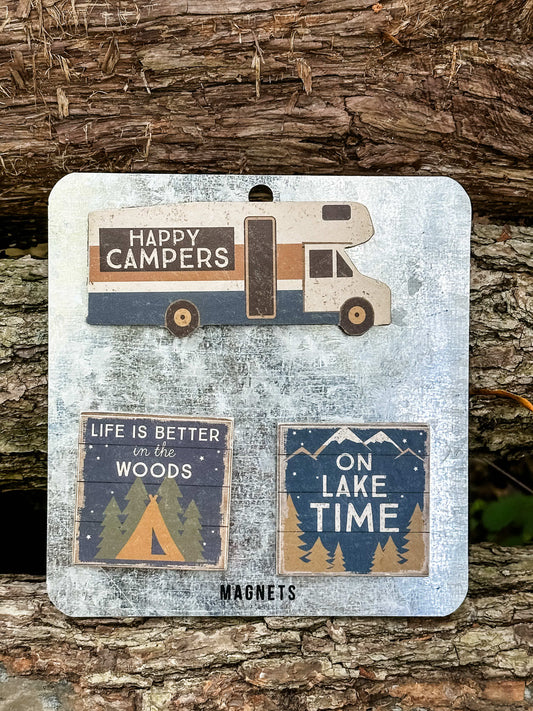 Rustic Happy Campers Magnet Set of Three
