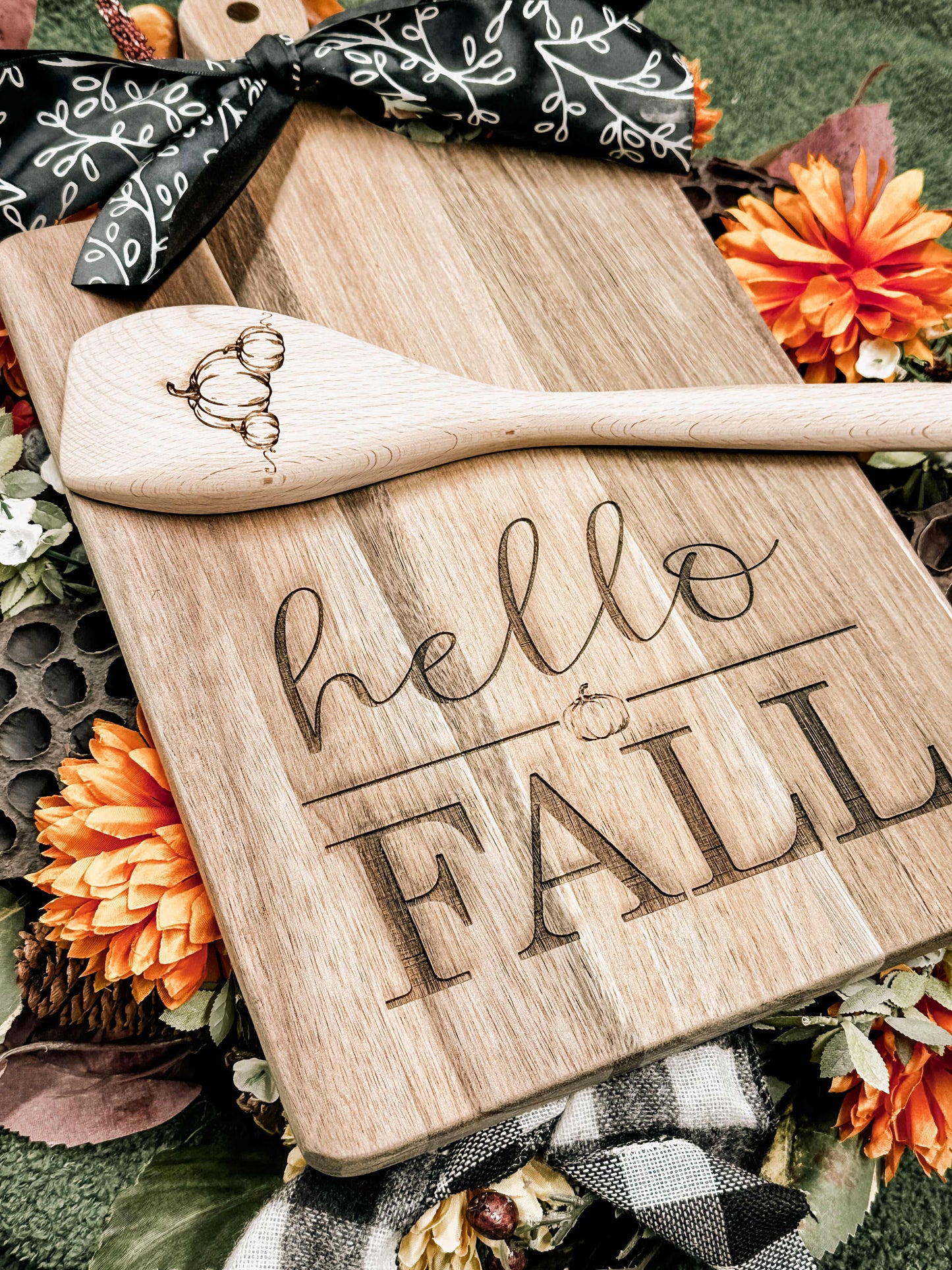 Hello Fall Cutting Board and Spoon Set