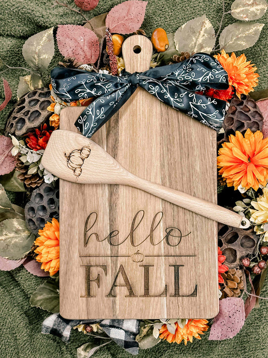 Hello Fall Cutting Board and Spoon Set