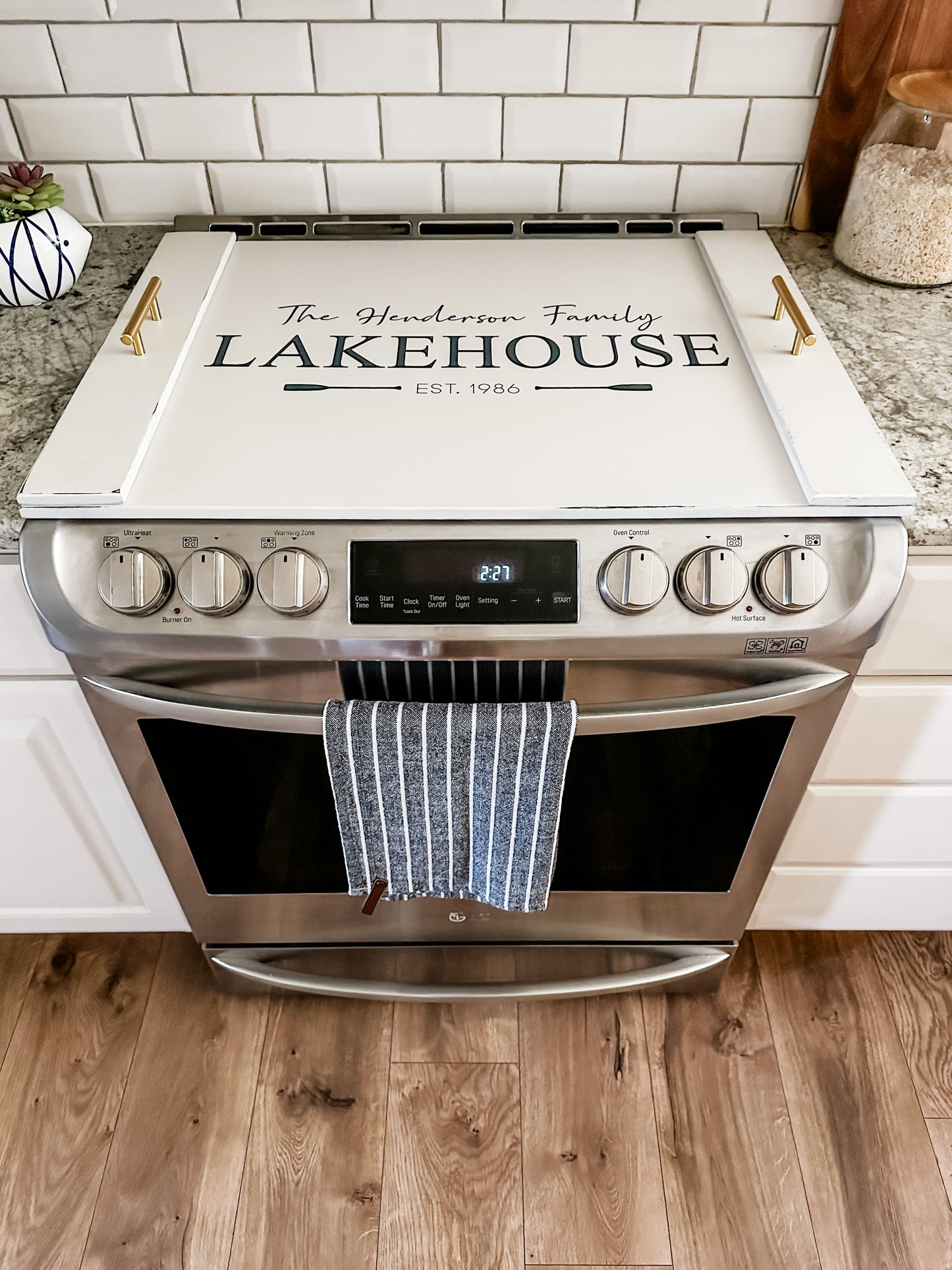 Ivory Distress Personalized Lakehouse Stove Cover