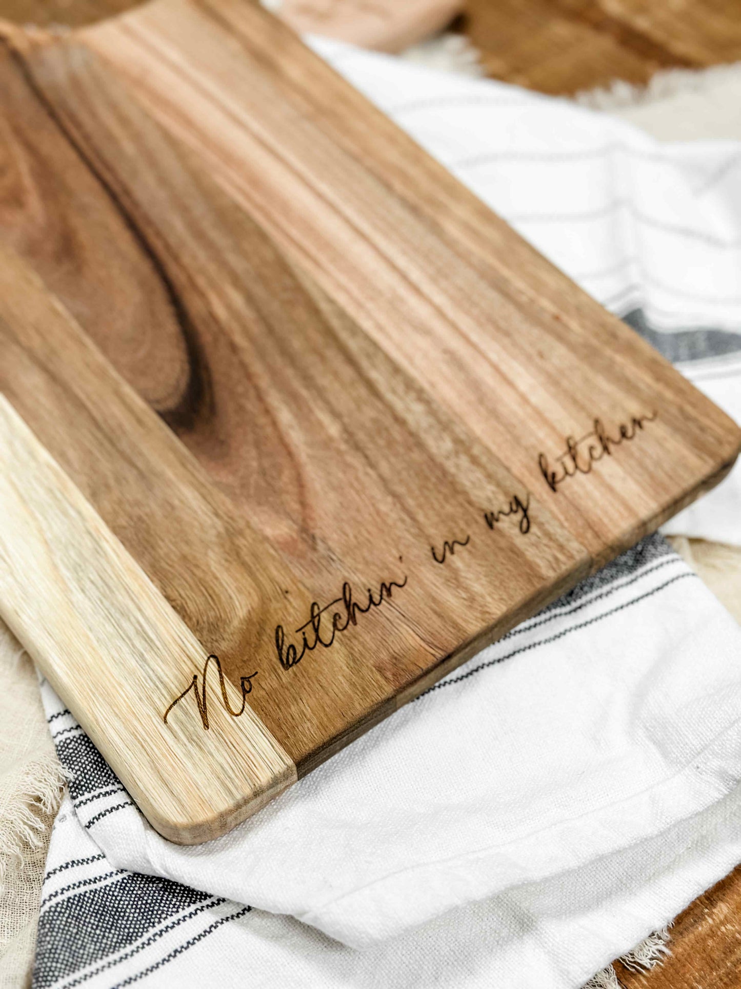 Gift set cutting board, wooden spoon, slate coaster kitchen humor