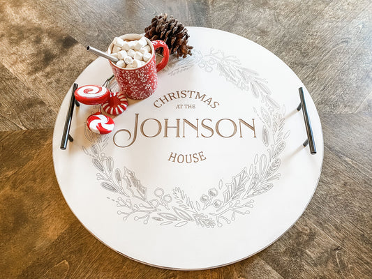 Personalized Family Christmas Serving Tray, Distressed Ivory