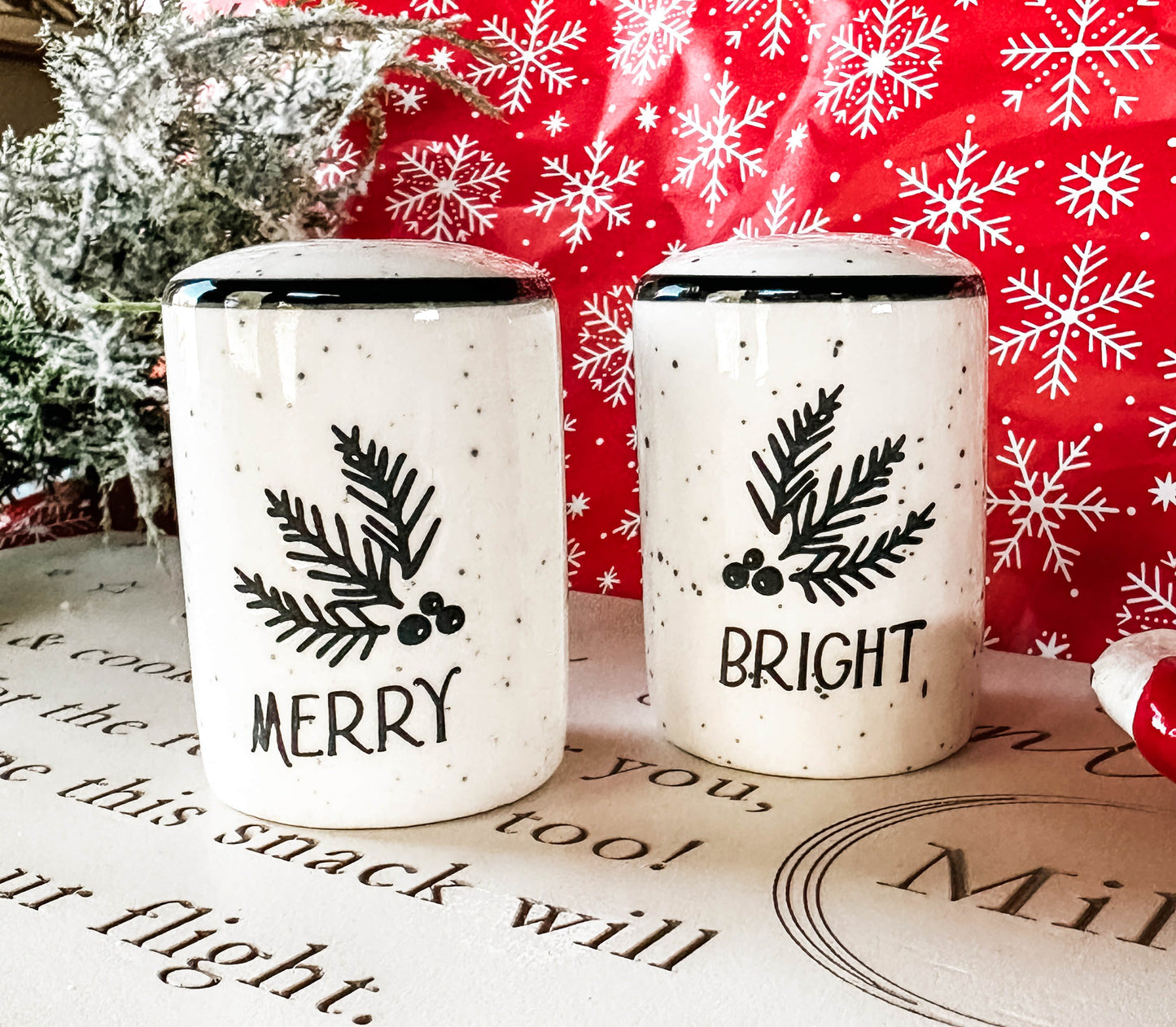 Salt and Pepper Shaker Merry Bright Black and White Christmas