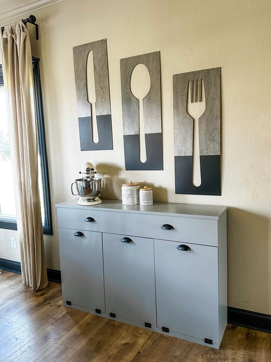 Fork, Knife, & Spoon Wall Hanging, Heather Gray + Black
