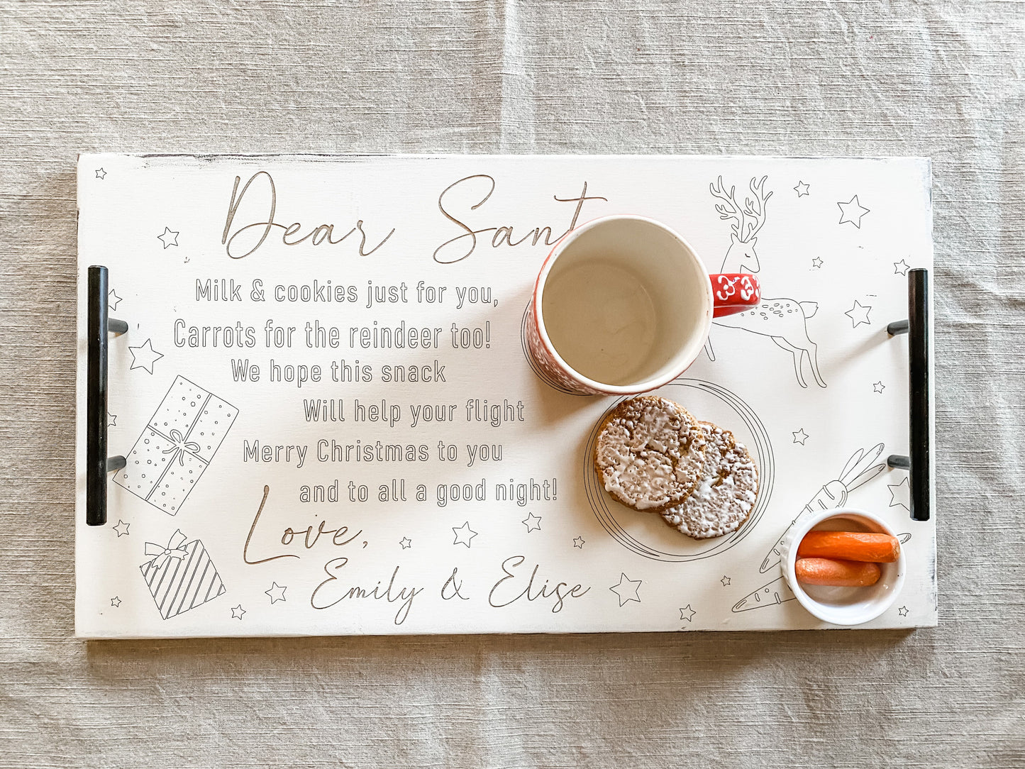 "Dear Santa" Serving Tray, Distressed Ivory