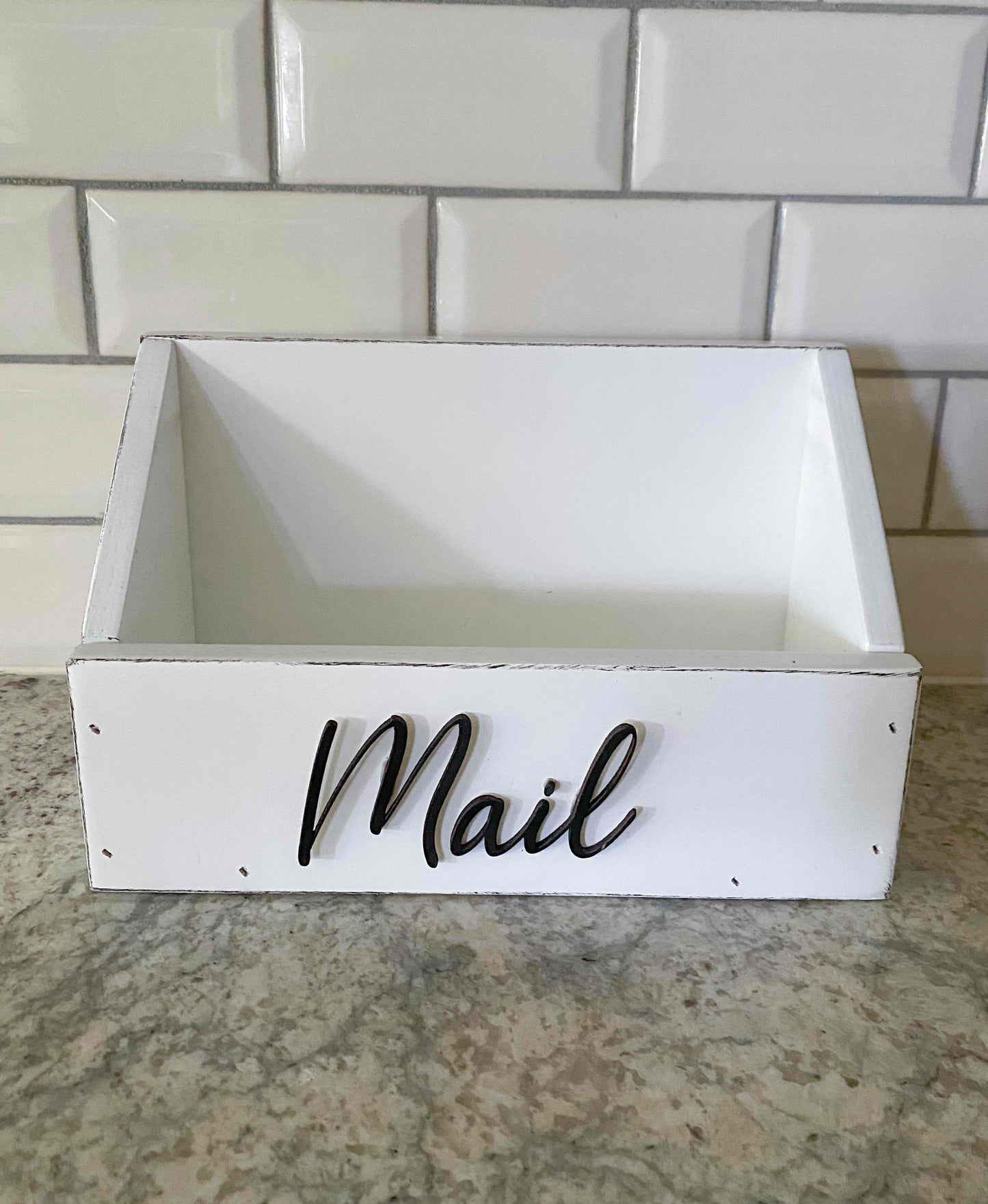 Mail Caddy Distressed White