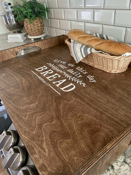 Raised Edge Warm Brown Stove Cover  Matthew 6:11 Daily Bread