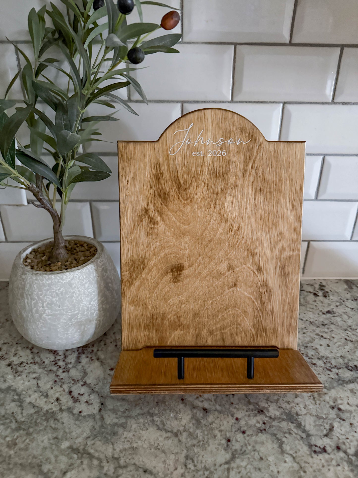 Golden Oak Stain Cookbook Holder Personalized