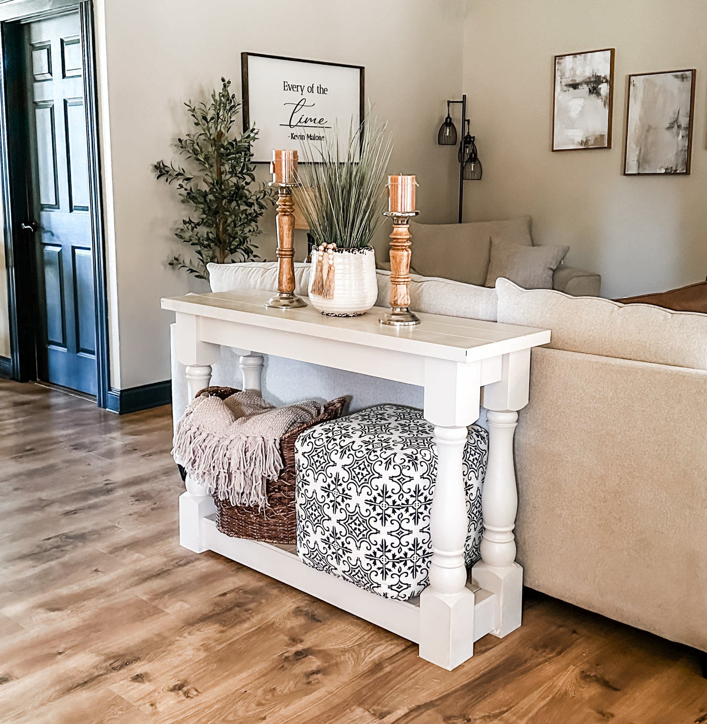 Farmhouse Black and Beige Pouf