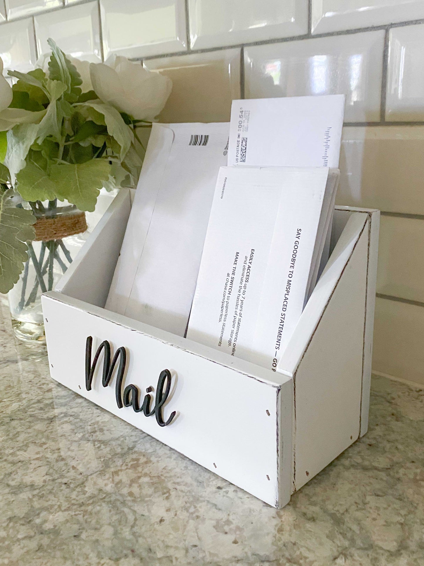 Mail Caddy Distressed White