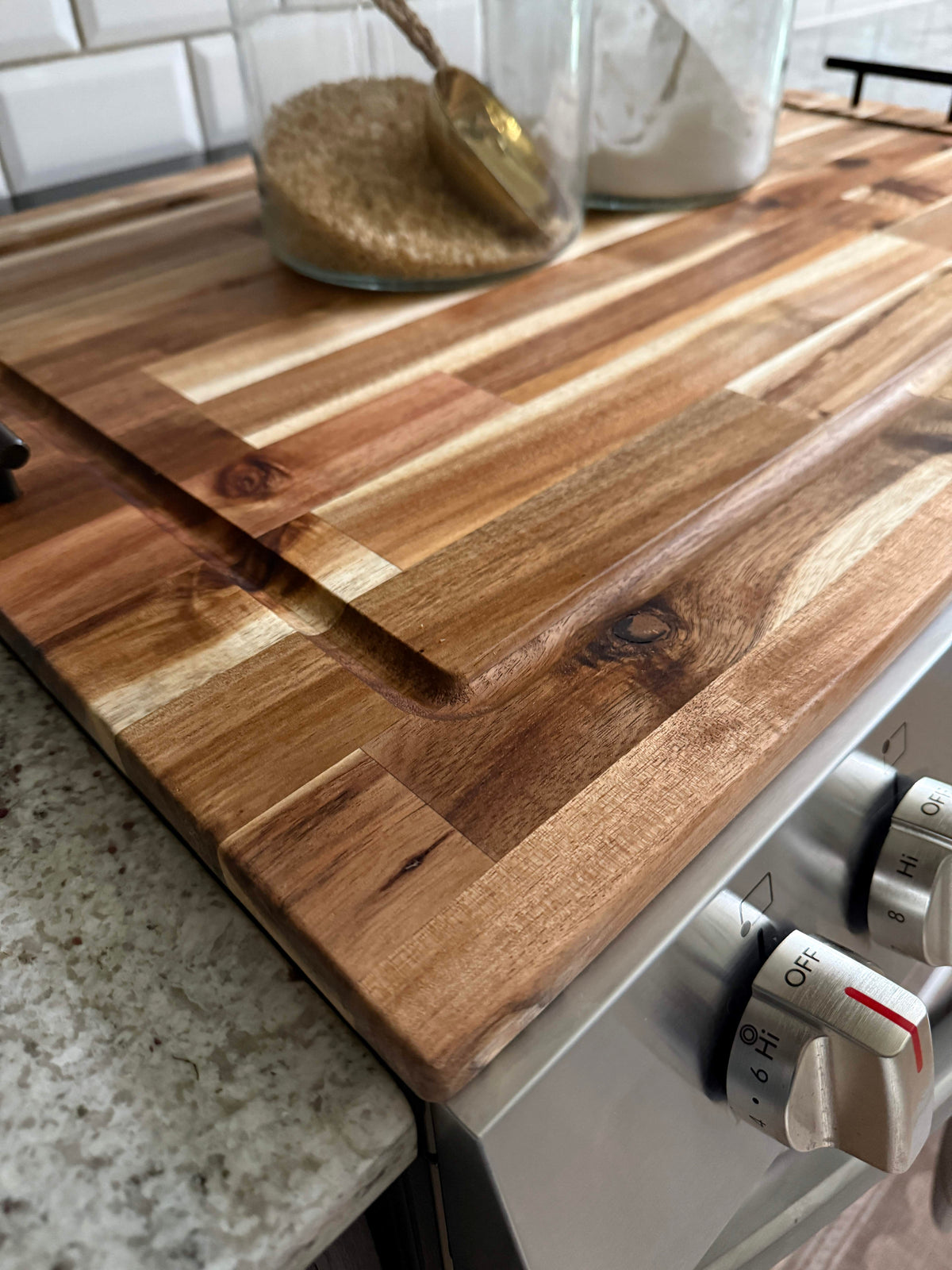 Acacia wood stove cover - cutting board stove cover