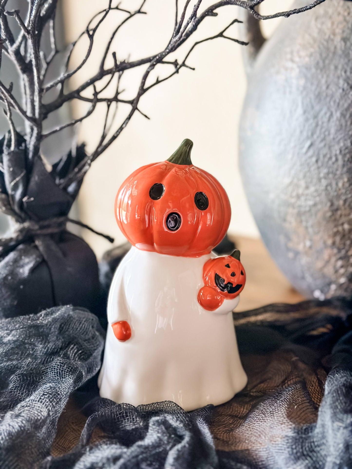 Light Up Pumpkin Ghost Figurine