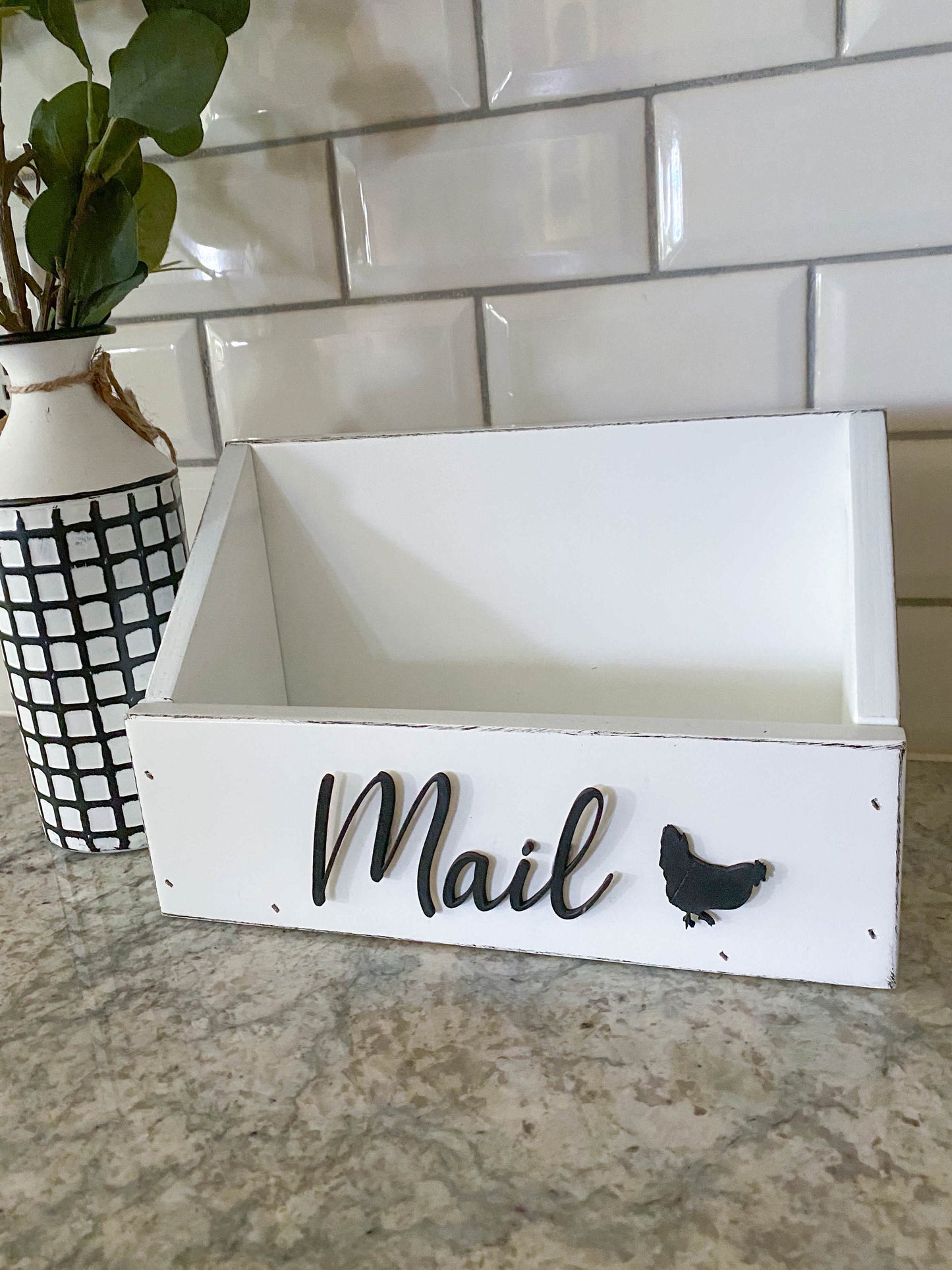 Mail Caddy Distressed White