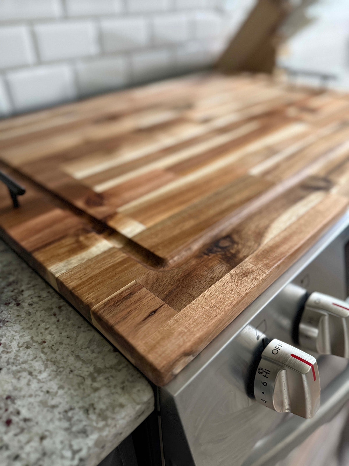 Acacia wood stove cover - cutting board stove cover
