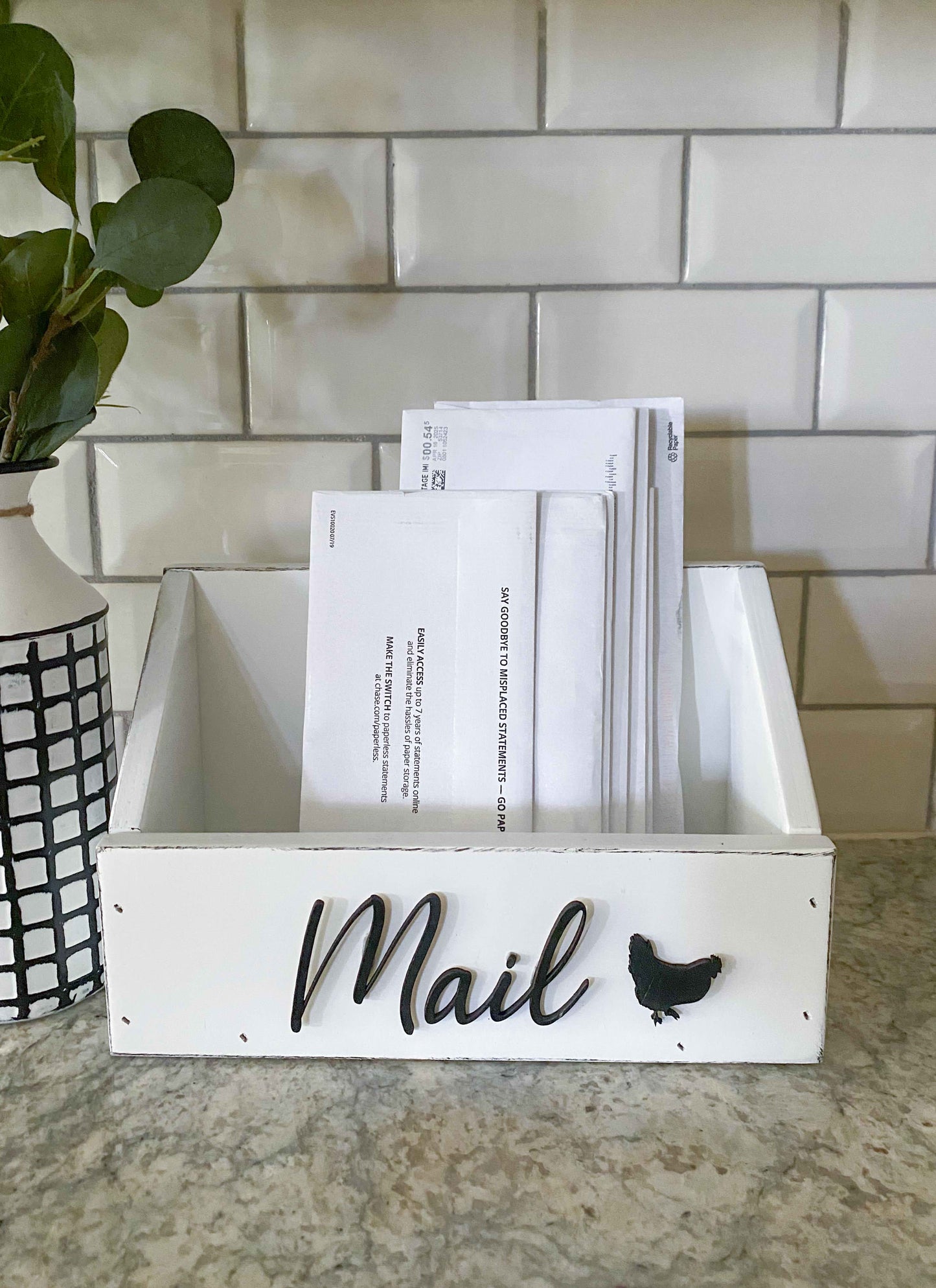 Mail Caddy Distressed White