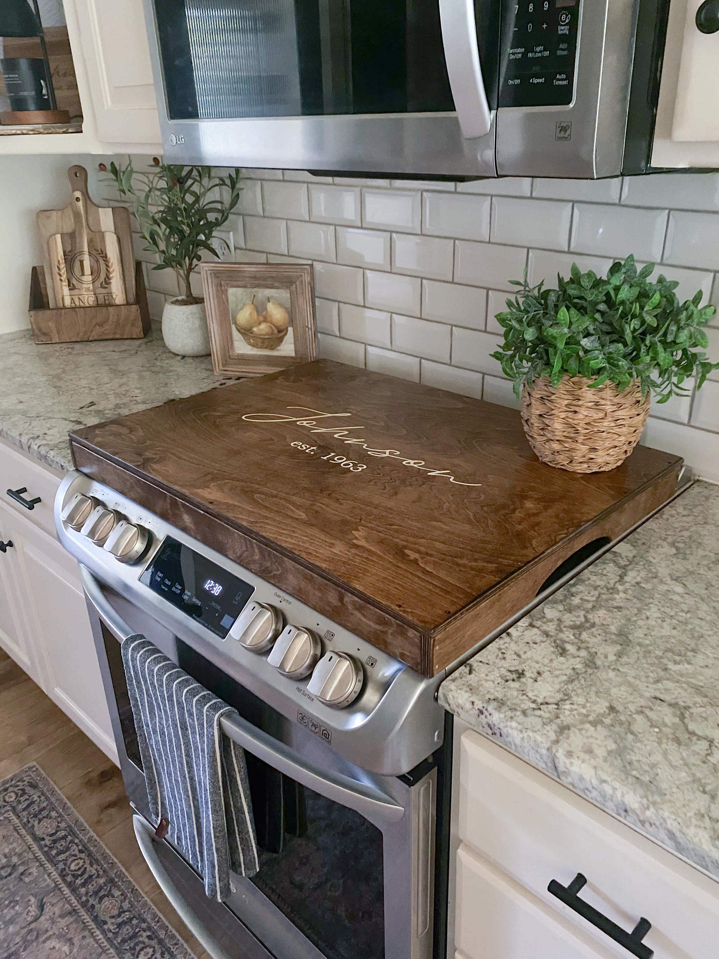 Personalized "Valencia" Stove Cover, Warm Brown + Soft White
