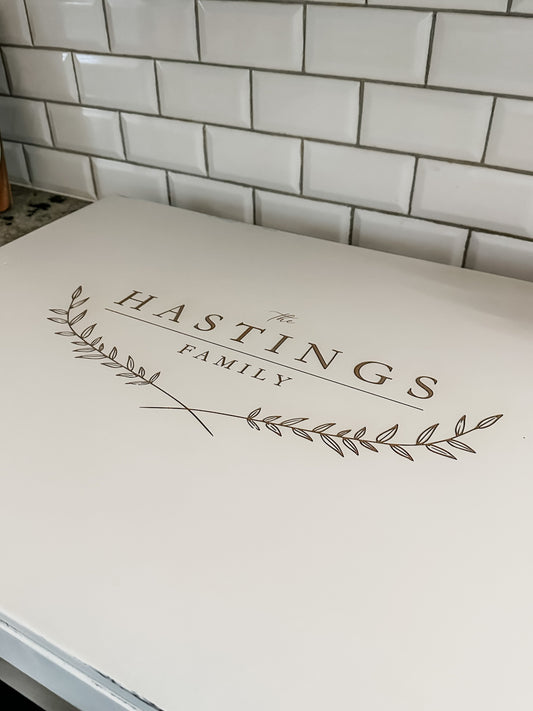 Personalized Family Name Stove Cover, Ivory Distressed "Hastings"