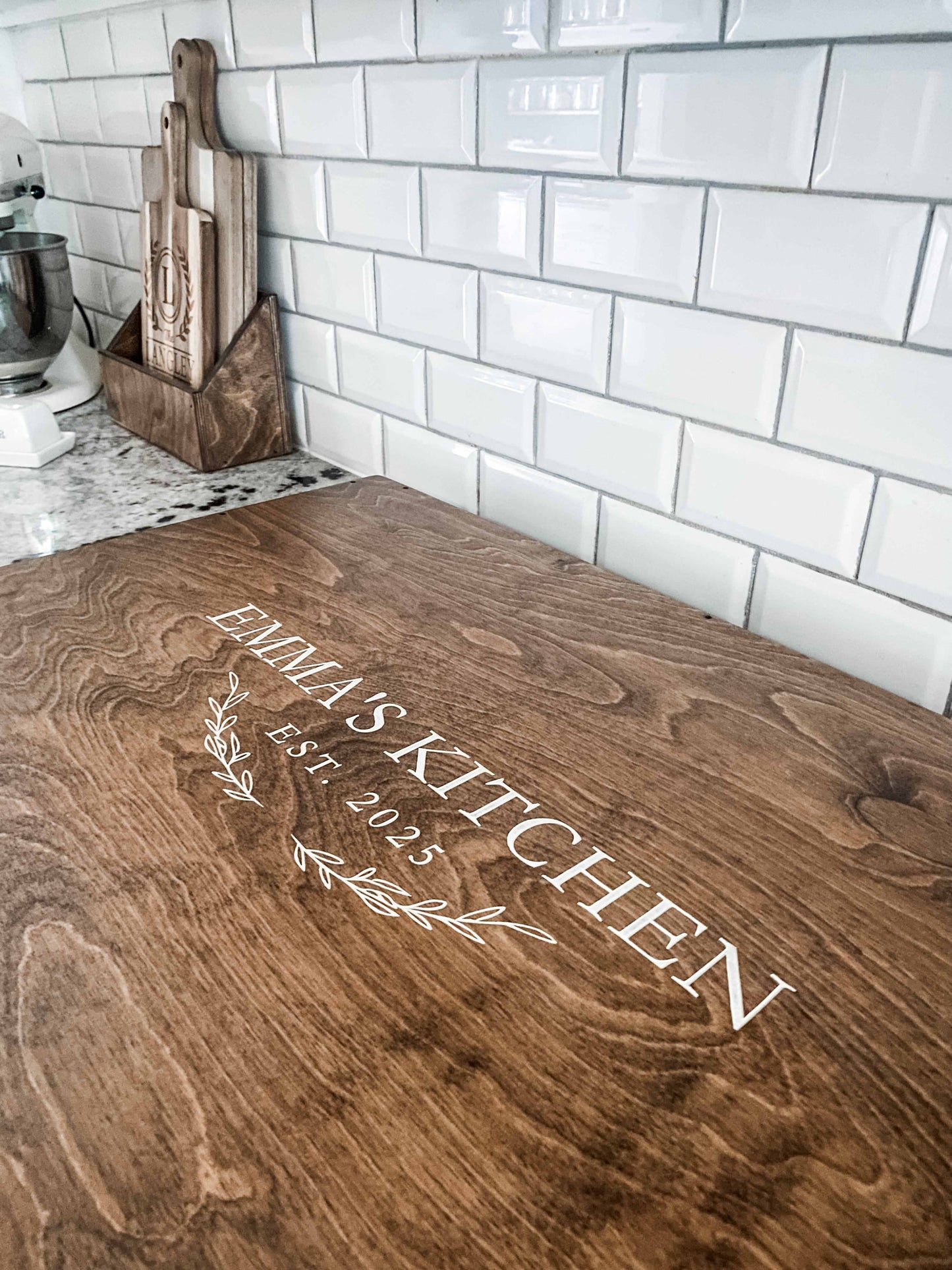 Personalized "Emma's Kitchen" Stove Cover, Warm Brown + Soft White