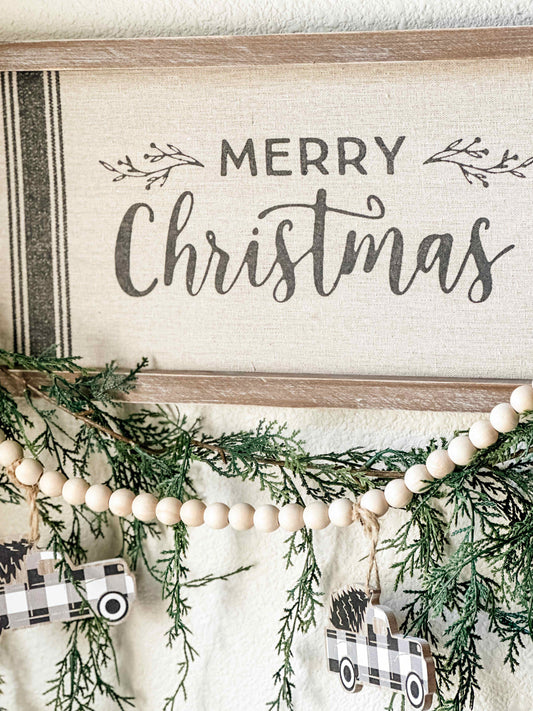 Merry Christmas Grain Sack Sign with Farm Truck Garland Set