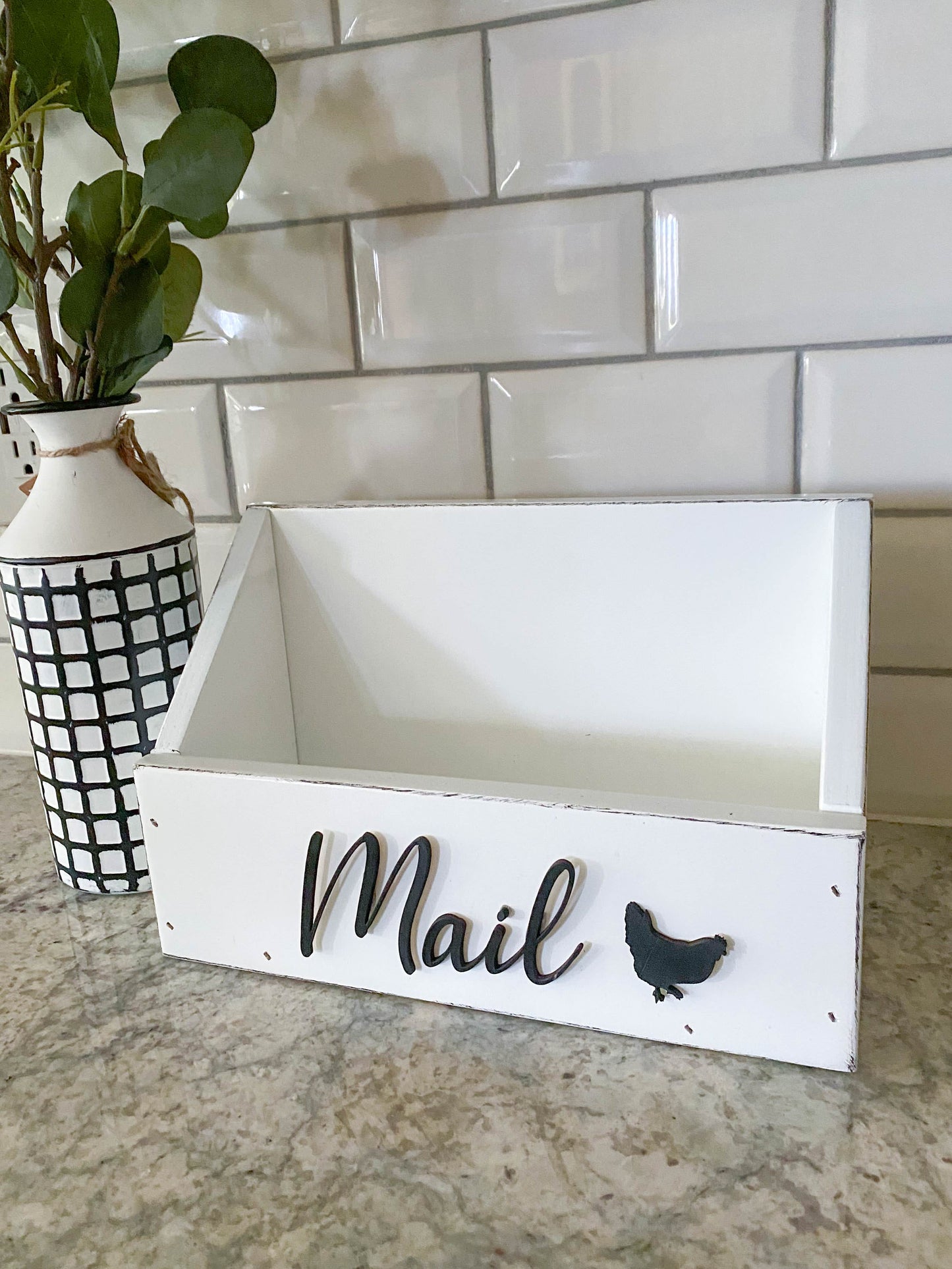 Mail Caddy Distressed White