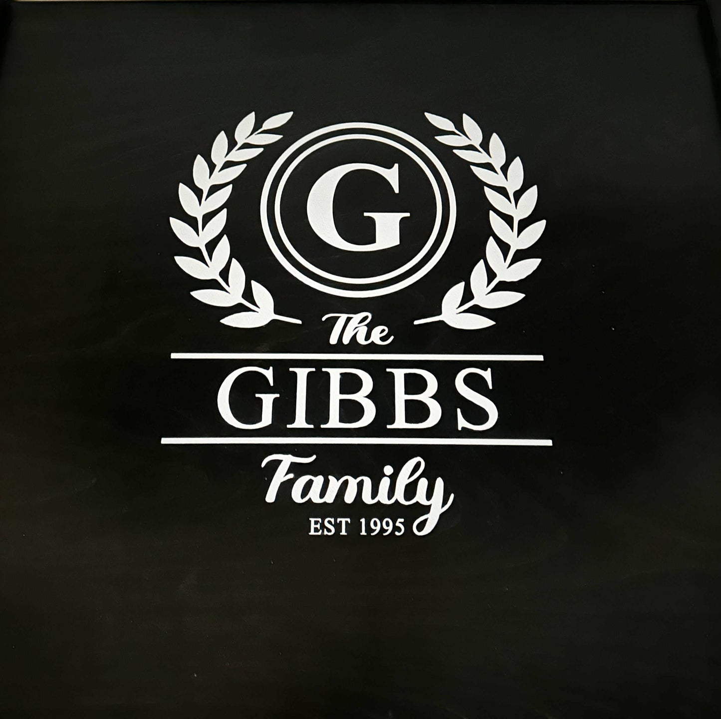 Personalized Last Name Stove Cover, Black Stain + White Script Gibbs