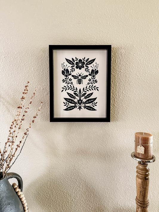 Black and cream bee print with frame