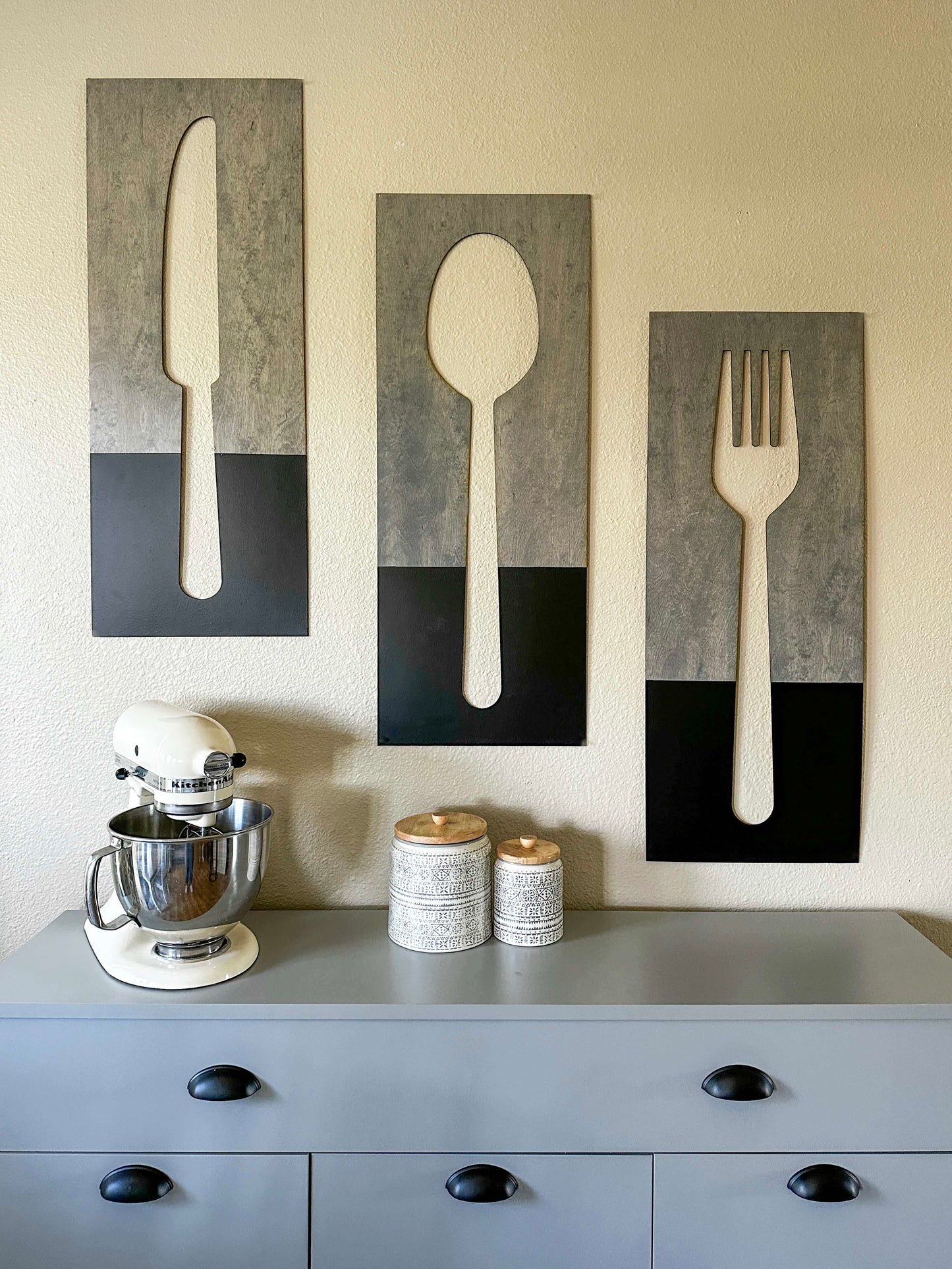 Fork, Knife, & Spoon Wall Hanging, Heather Gray + Black