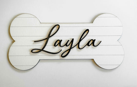 Personalized Dog Bone Name Sign 3-d shiplap look